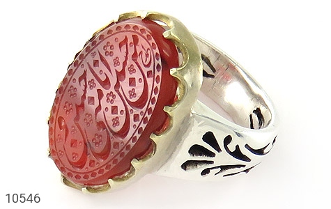 انگشتر نقره عقیق یمنی قرمز مرغوب درشت حسین منی مردانه دست ساز [حسین منی و انا من حسین] - 10546